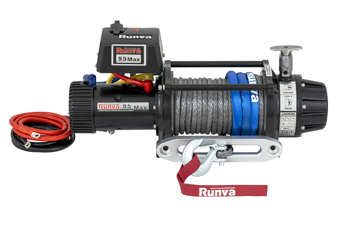 Лебёдка автомобильная электрическая 24V Runva EWB9500MAX-Q-SSRMAC24V 4350 кг MAX влагозащищенная, комбинированный роспуск, синтетический трос
