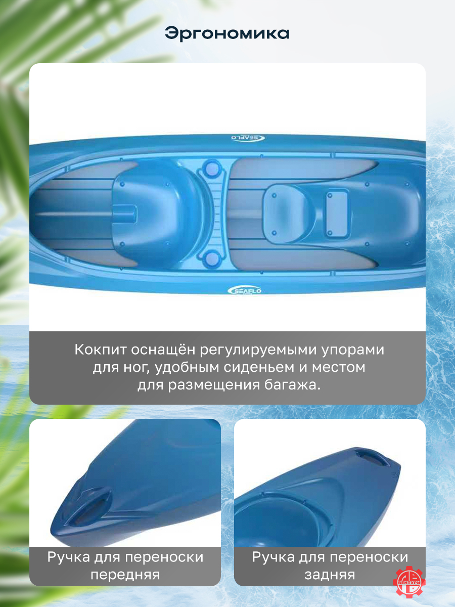 Каяк SEAFLO River Rover XL тандем 13 (400 см), тип Sit-In. синий.