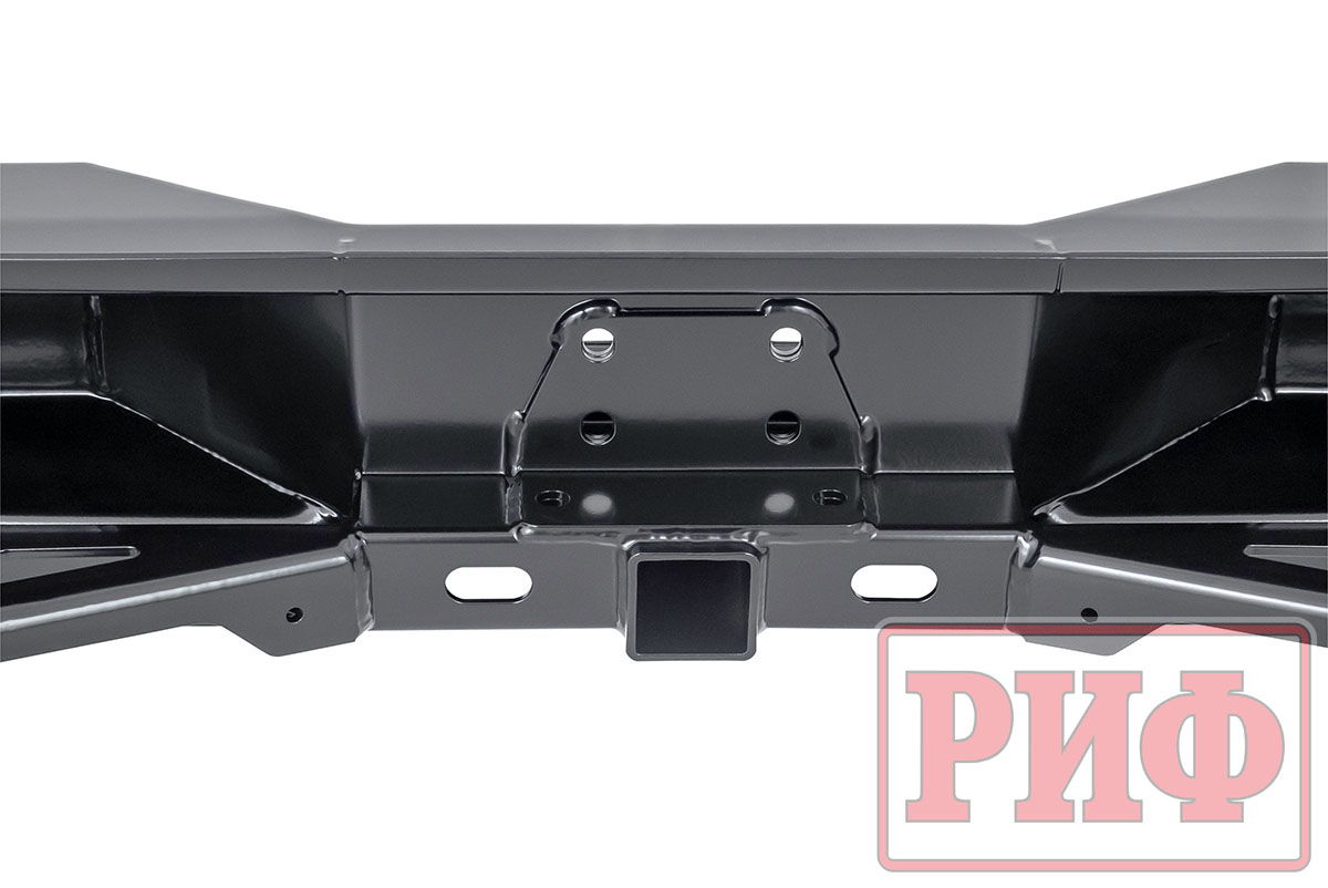 Бампер РИФ силовой задний Toyota Land Cruiser 76 2007-2024 с квадратом под фаркоп, калиткой и фонарями