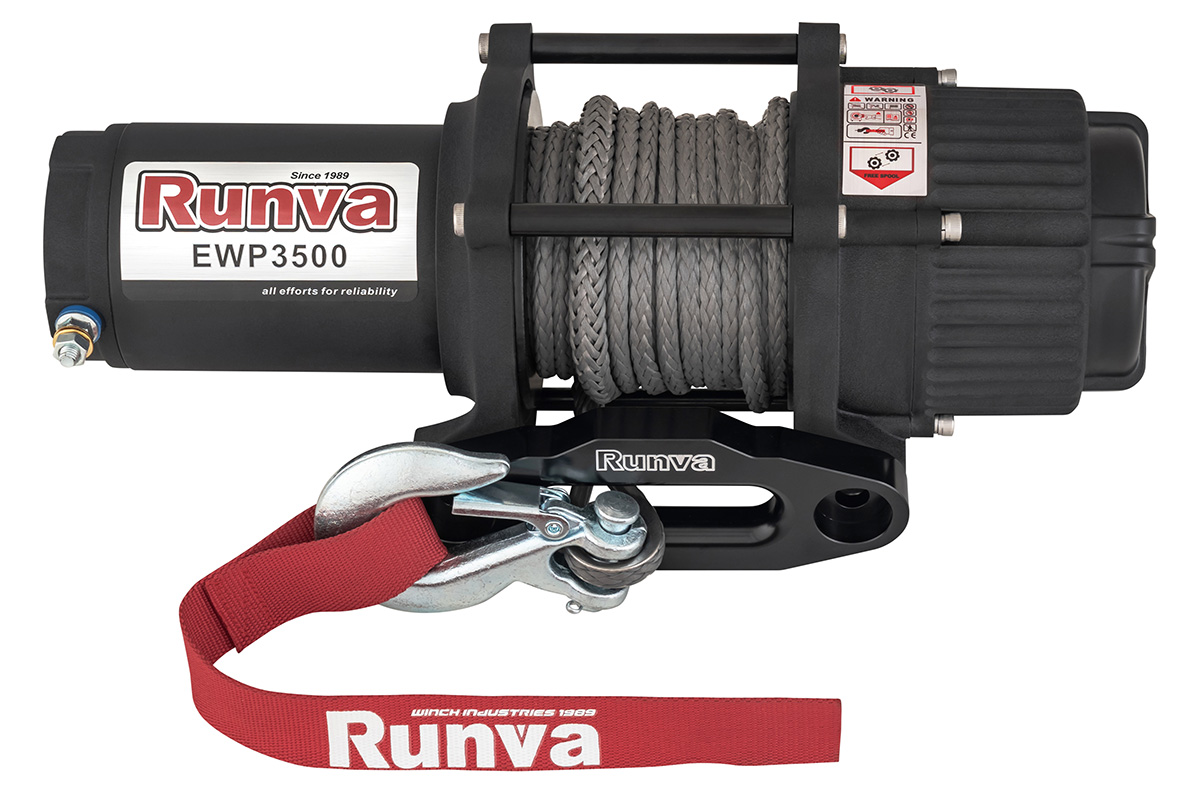 Лебёдка электрическая 12V Runva 3500A lbs 1588 кг (синтетический трос)