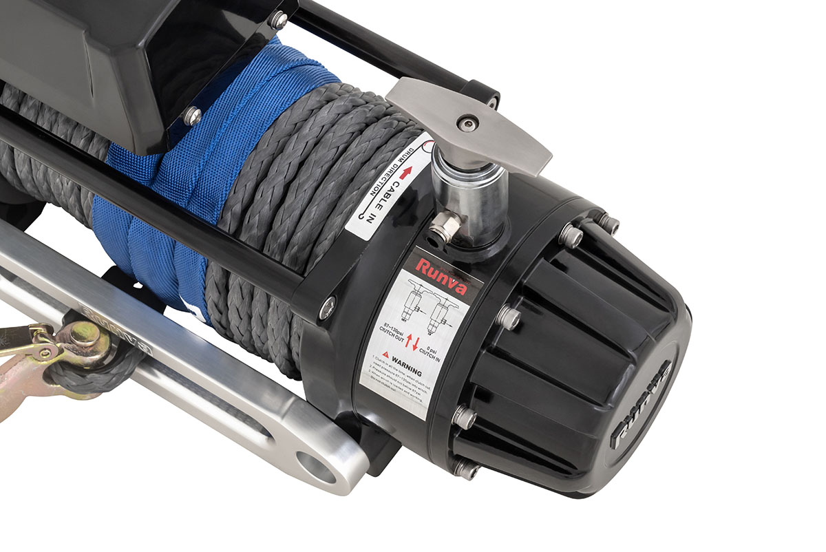 Лебёдка автомобильная электрическая высокоскоростная 12V Runva EWB9500-Q-SRMAC 4350 кг, влагозащищенная, комбинированный роспуск, синтетический трос