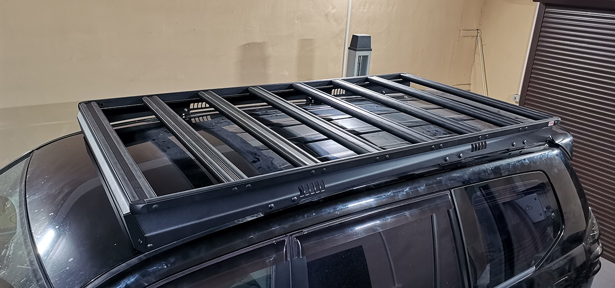 Багажник экспедиционный (платформа) алюминиевый РИФ 1150x2080 мм для Toyota Land Cruiser Prado 120 (с крепежом)