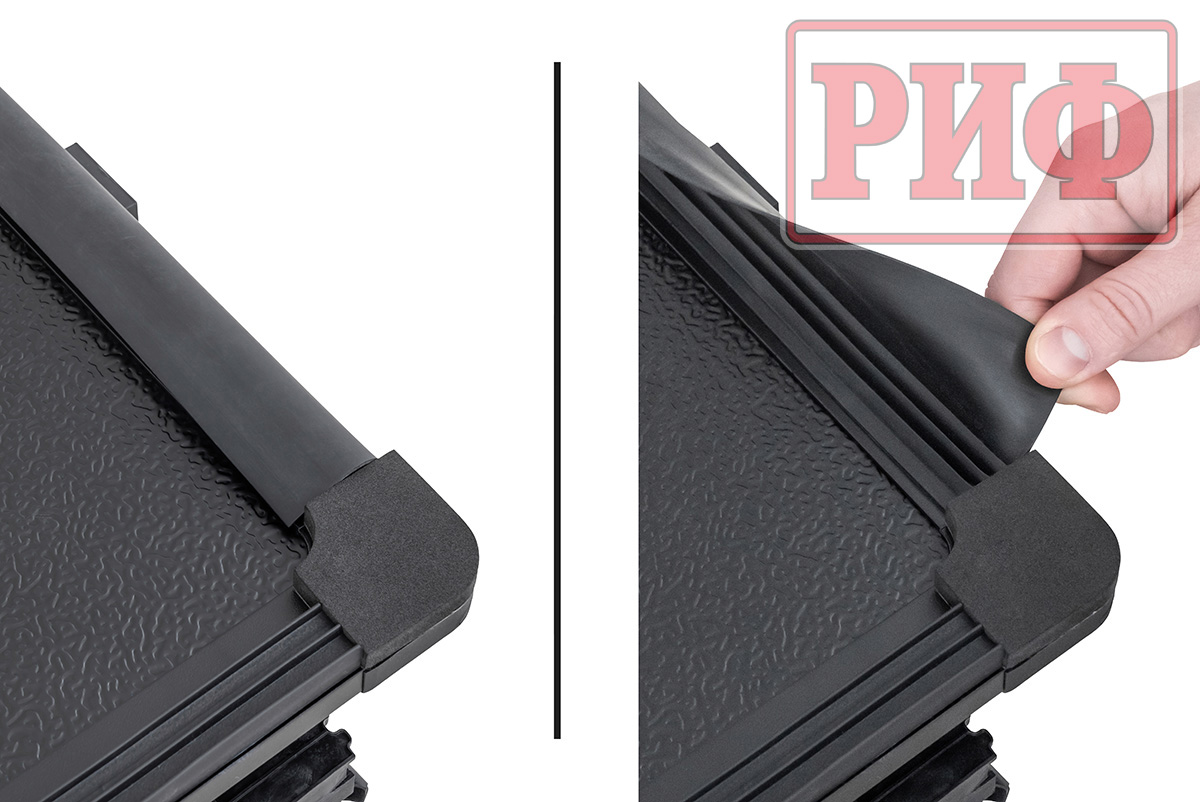 Крышка кузова РИФ для Mitsubishi L200 2024+, трёхсекционная 1545x1600/1550 мм, алюминиевая, черная 1545x1600/1550 мм