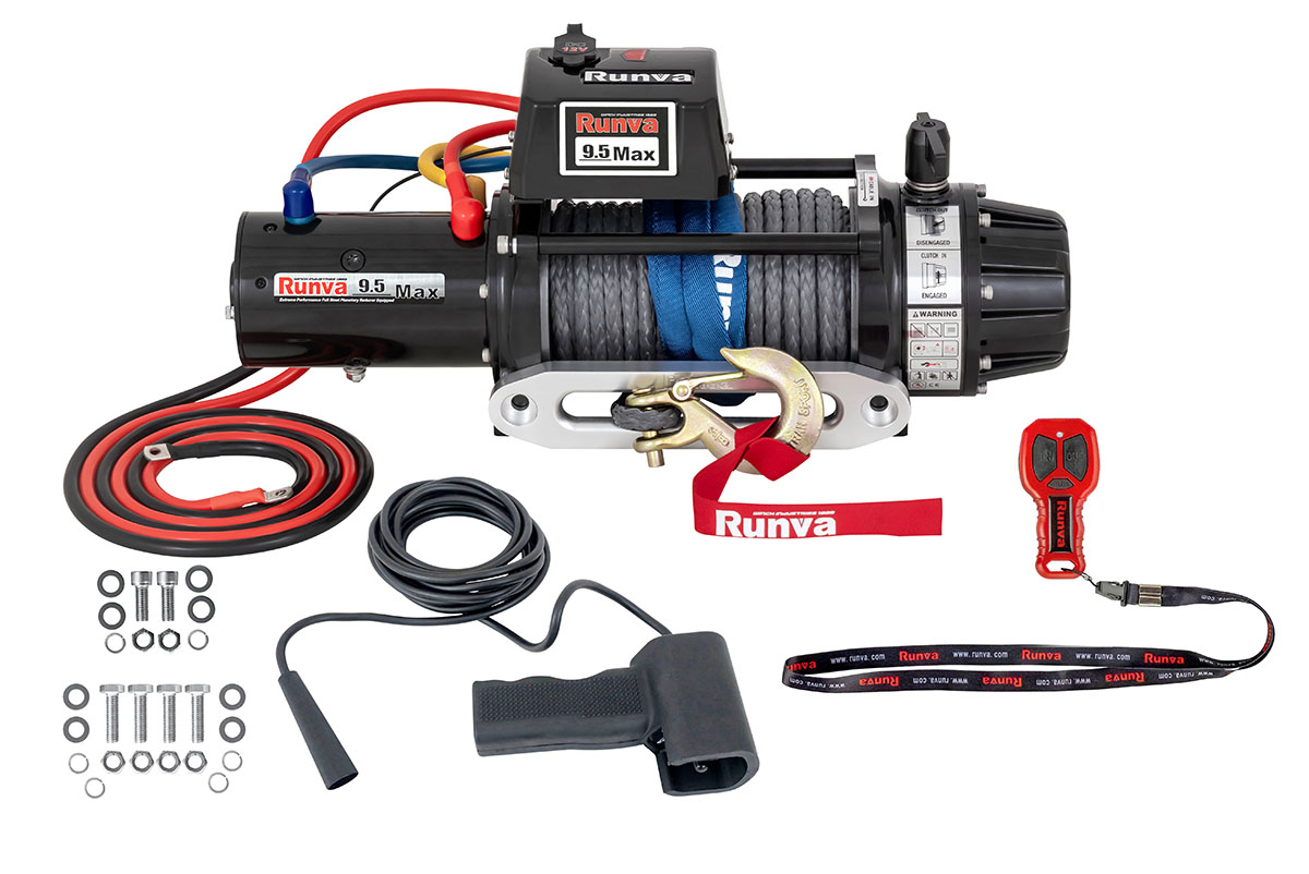 Лебёдка автомобильная электрическая 12V Runva EWB9500MAXSSR 4350 кг MAX влагозащищенная, синтетический трос