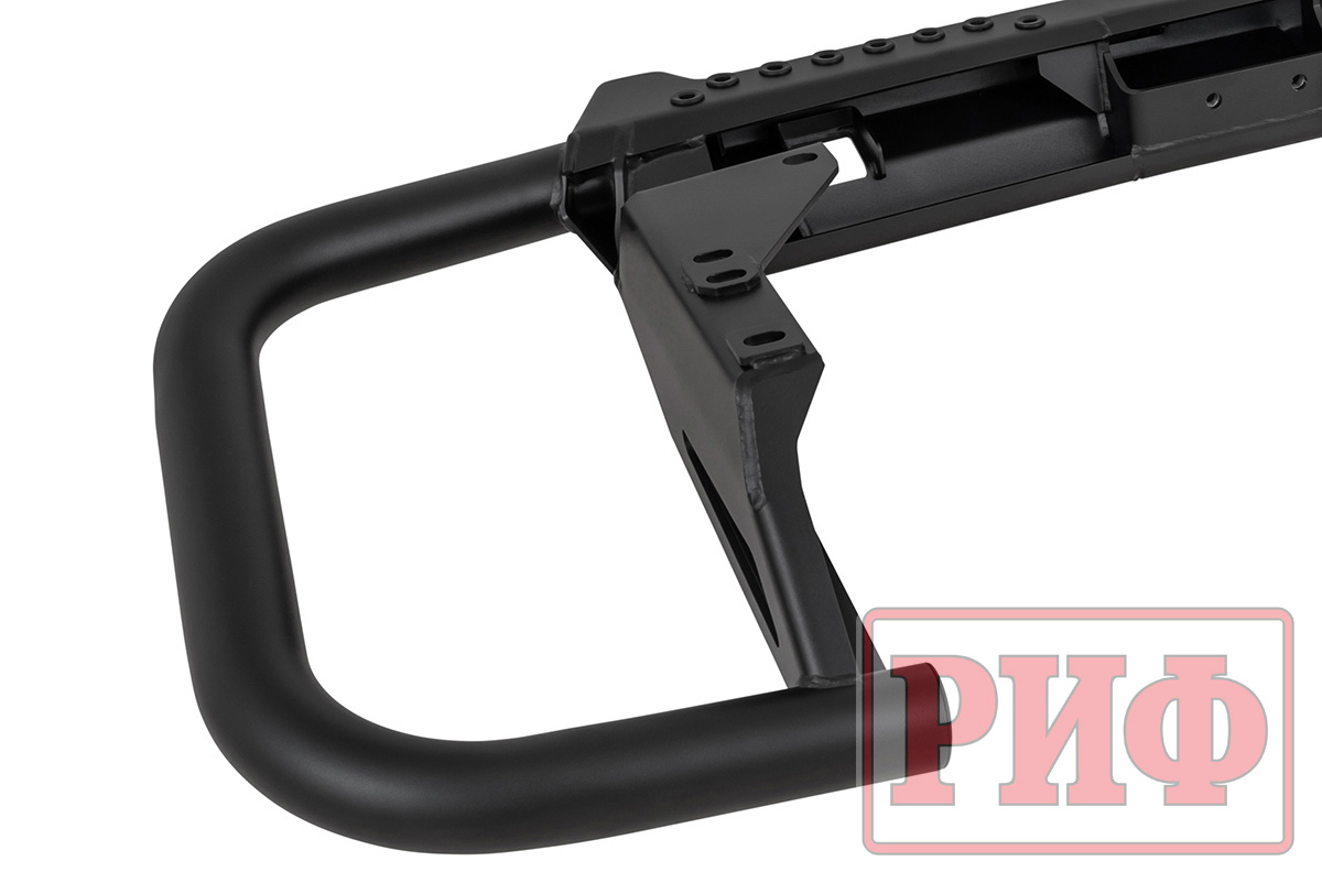 Бампер РИФ силовой задний Toyota Land Cruiser 200 2007-2015 c квадратом под фаркоп и калиткой, стандарт
