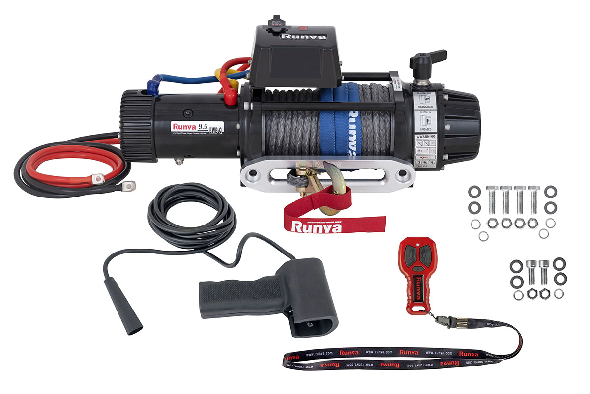 Лебёдка электрическая высокоскоростная 12V Runva EWB9500S-Q 4350 кг, влагозащищенная, синтетический трос
