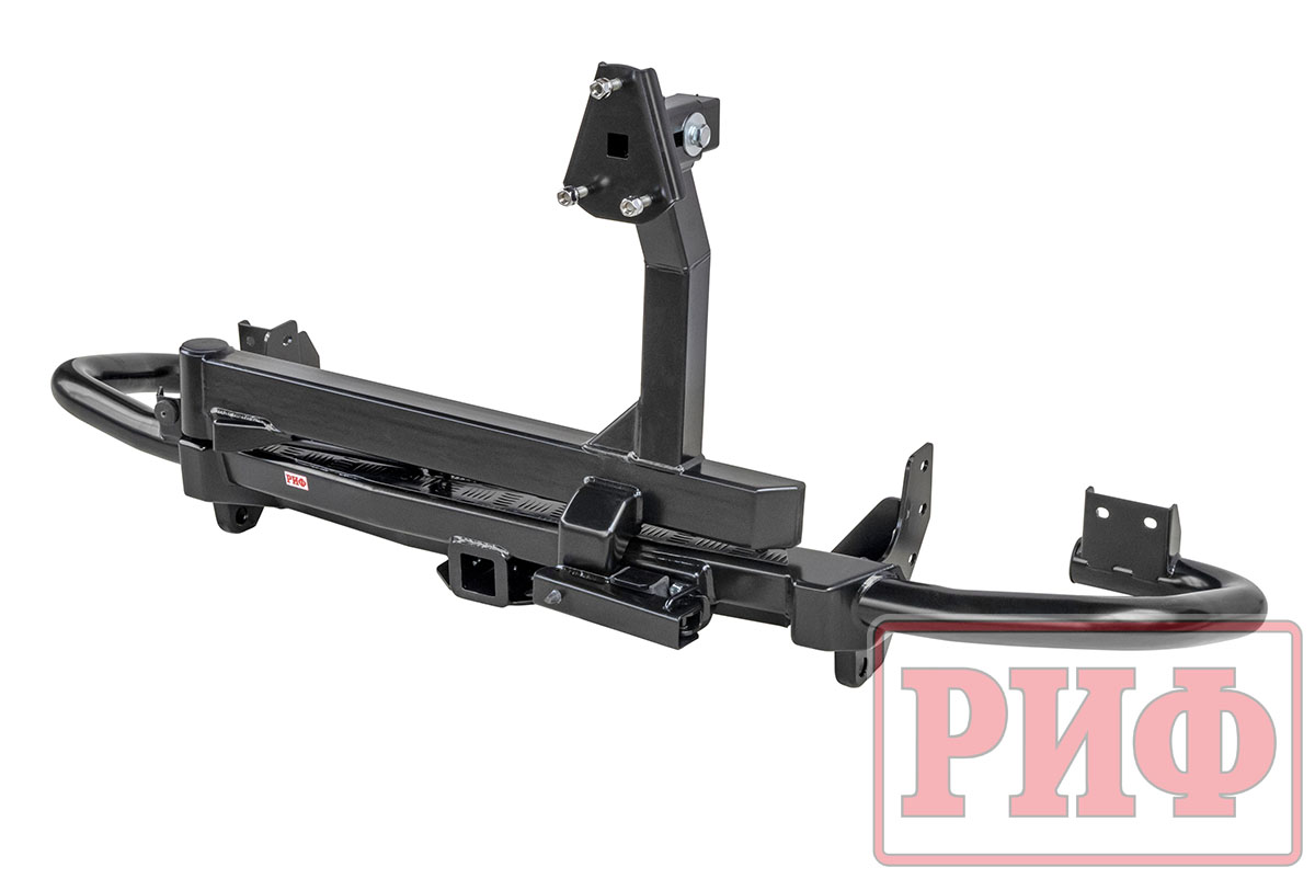 Бампер силовой/защита штатного бампера РИФ УАЗ Патриот 2015+ c квадратом под фаркоп и калиткой, стандарт