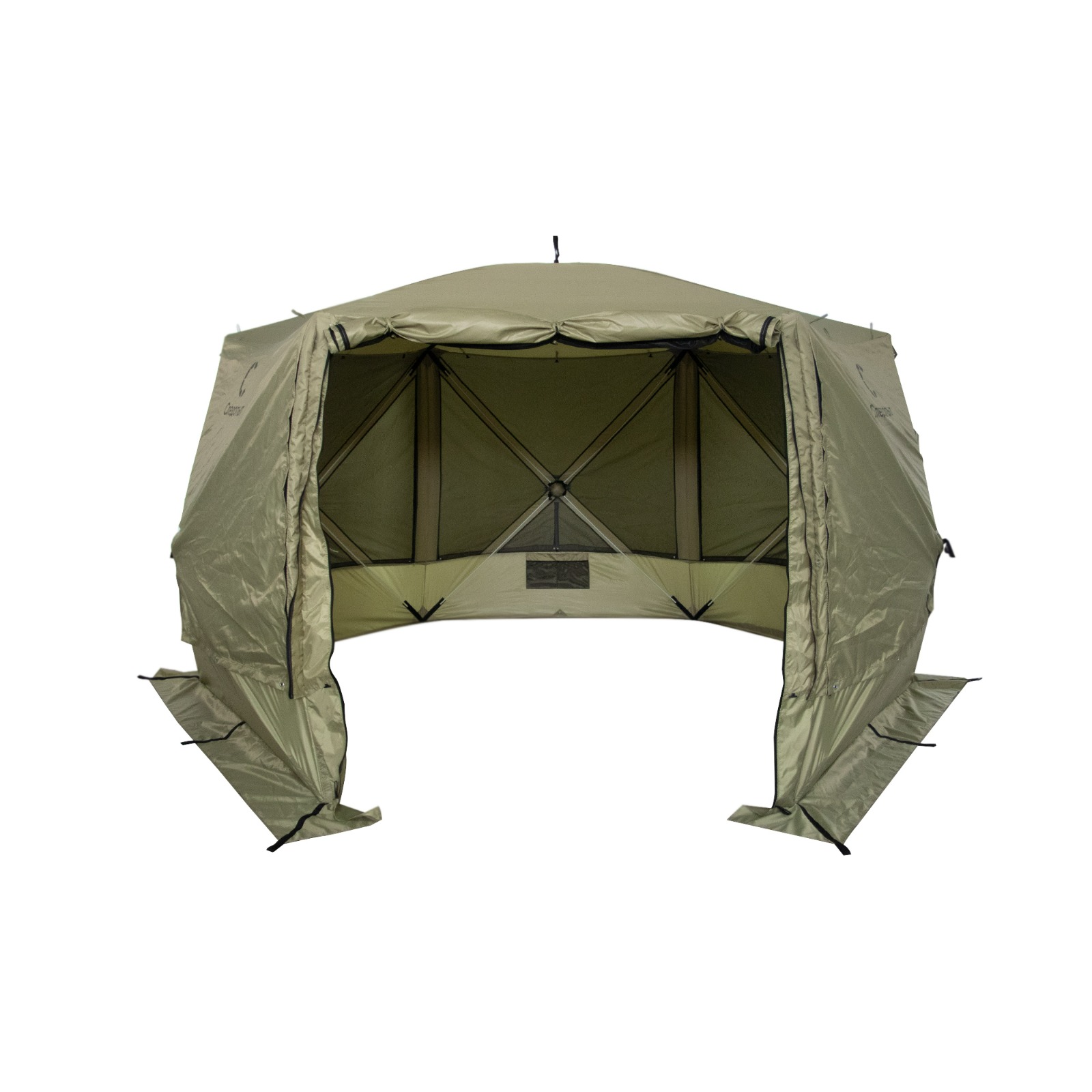 Шатер "СЛЕДОПЫТ" быстросборный, 6 стен, 3,35х3,85 м, h-2,25 м, S по полу 9,3 кв.м ОЛИВА