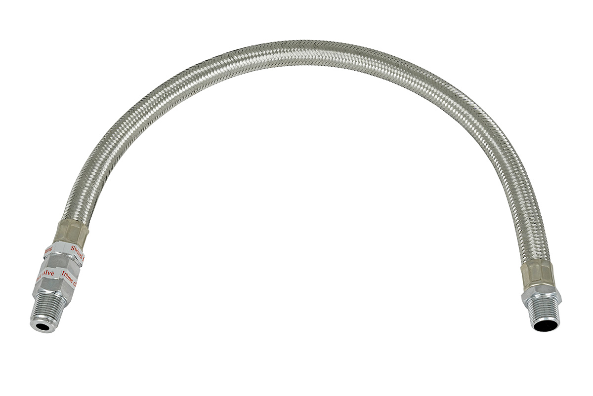 Шланг метализированый 50 см с обратным клапаном 3/8" (папа) х 3/8" (папа)