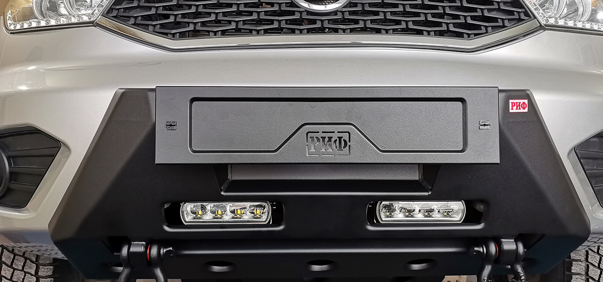 Бампер передний силовой/защита штатного бампера РИФ для УАЗ Патриот 2015+ с защитой рулевых тяг (центральная часть)