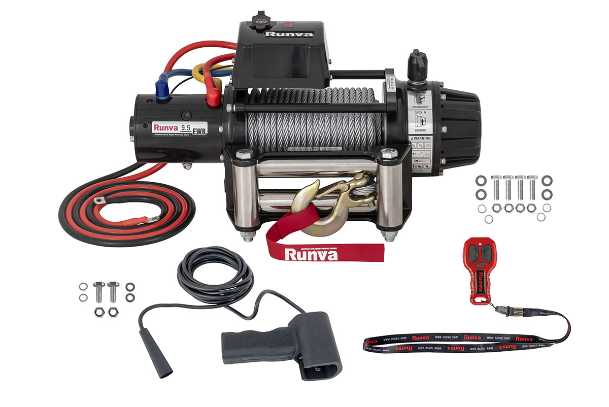 Лебёдка автомобильная электрическая 12V Runva EWB9500S 4350 кг влагозащищенная, стальной трос