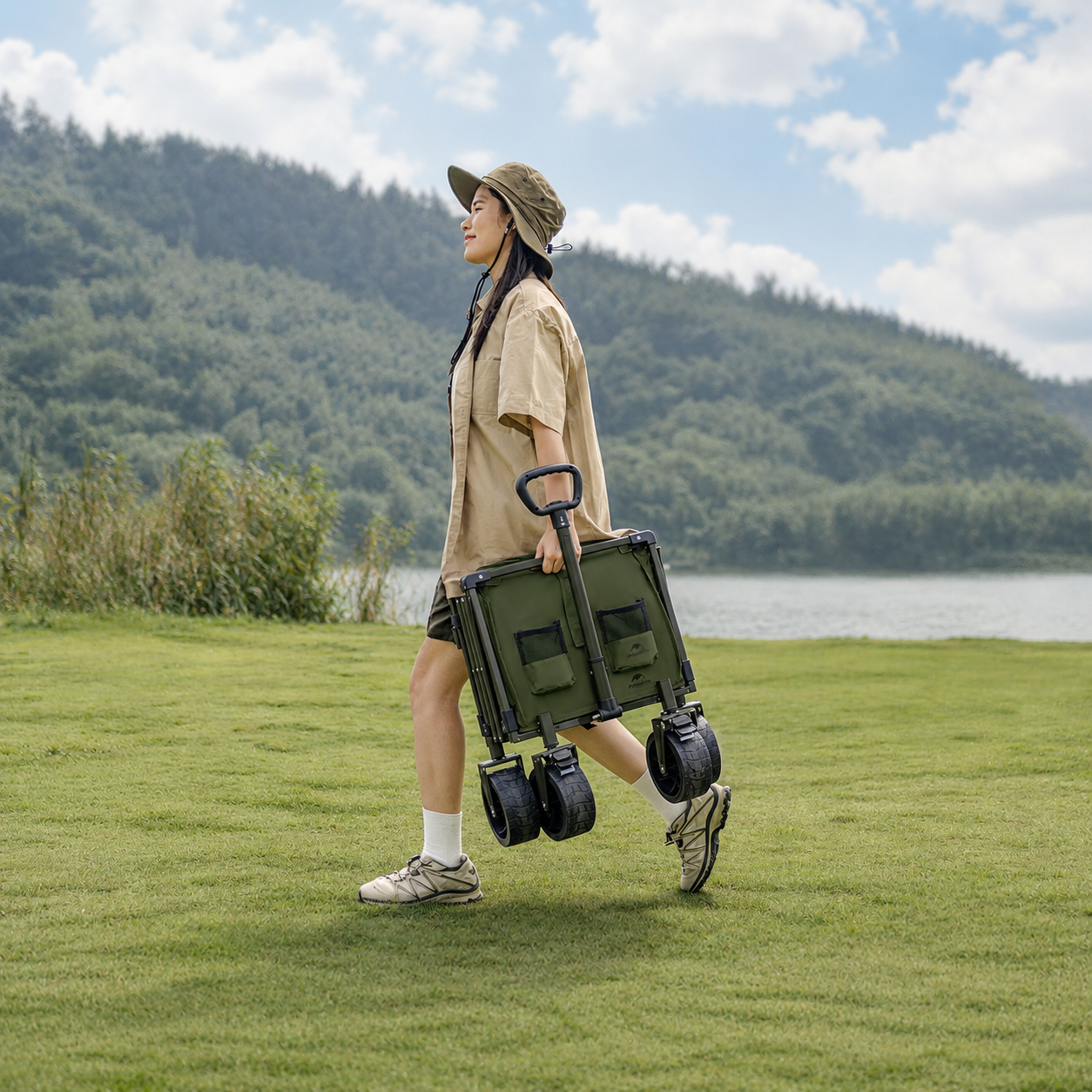 Тележка туристическая Naturehike Light 75х45,5х91 см, 70+50 л, светло-зеленая