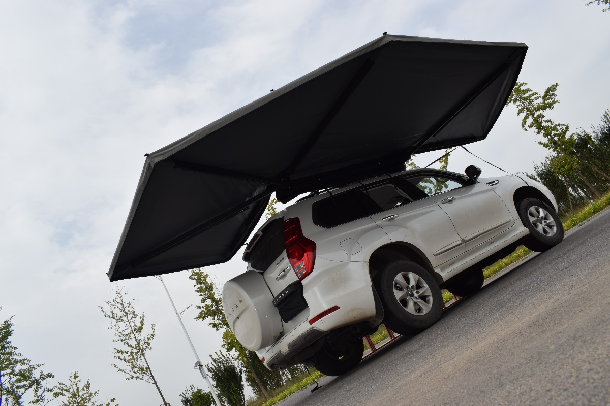 Маркиза автомобильная РИФ веерная, безопорная 2,3х2 м (правая), увеличенная, серая