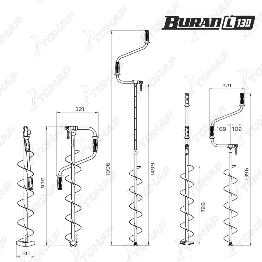 Ледобур ТОНАР BURAN 130L левое вращение, цельнотянутый шнек