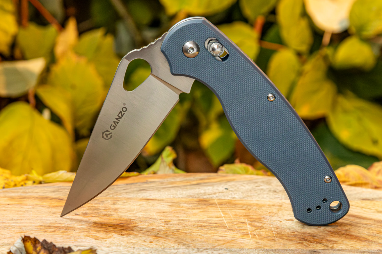 Нож складной GANZO с клипсой, длина клинка 87 мм, сталь 440С, серый