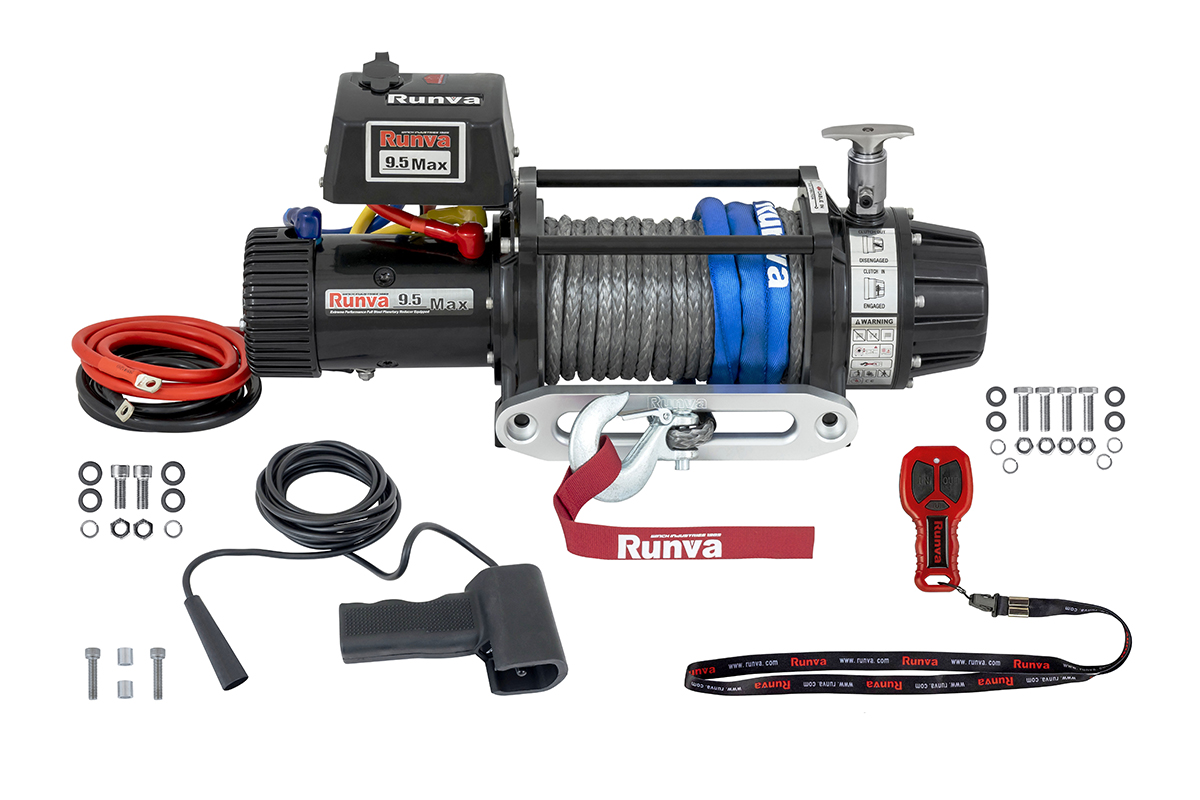 Лебёдка автомобильная электрическая 24V Runva EWB9500MAX-Q-SSRMAC24V 4350 кг MAX влагозащищенная, комбинированный роспуск, синтетический трос