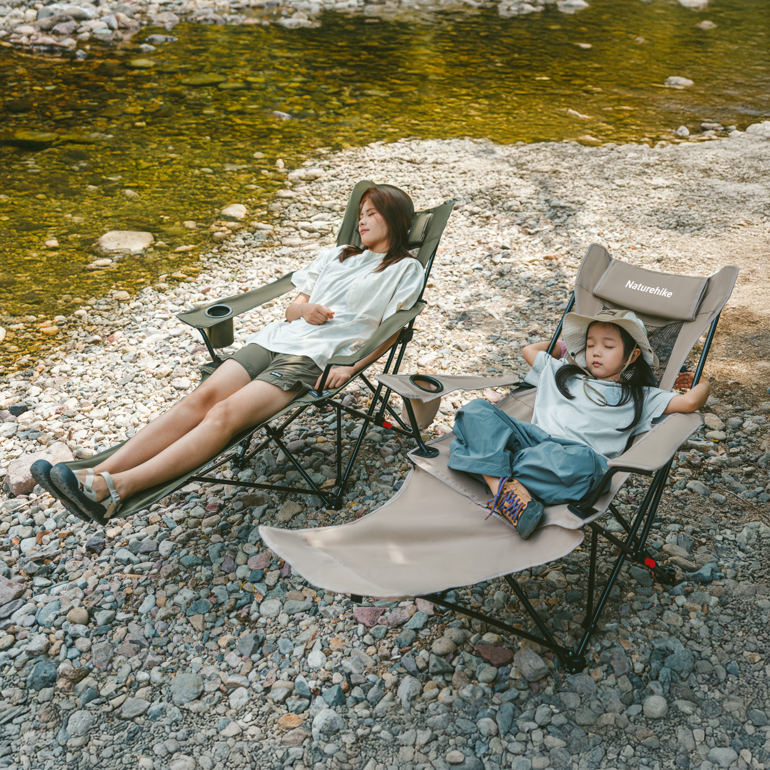 Кресло туристическое Naturehike Nightfall T05, 147х78,5х82 / 89 см, складное, до 150 кг. бежевое