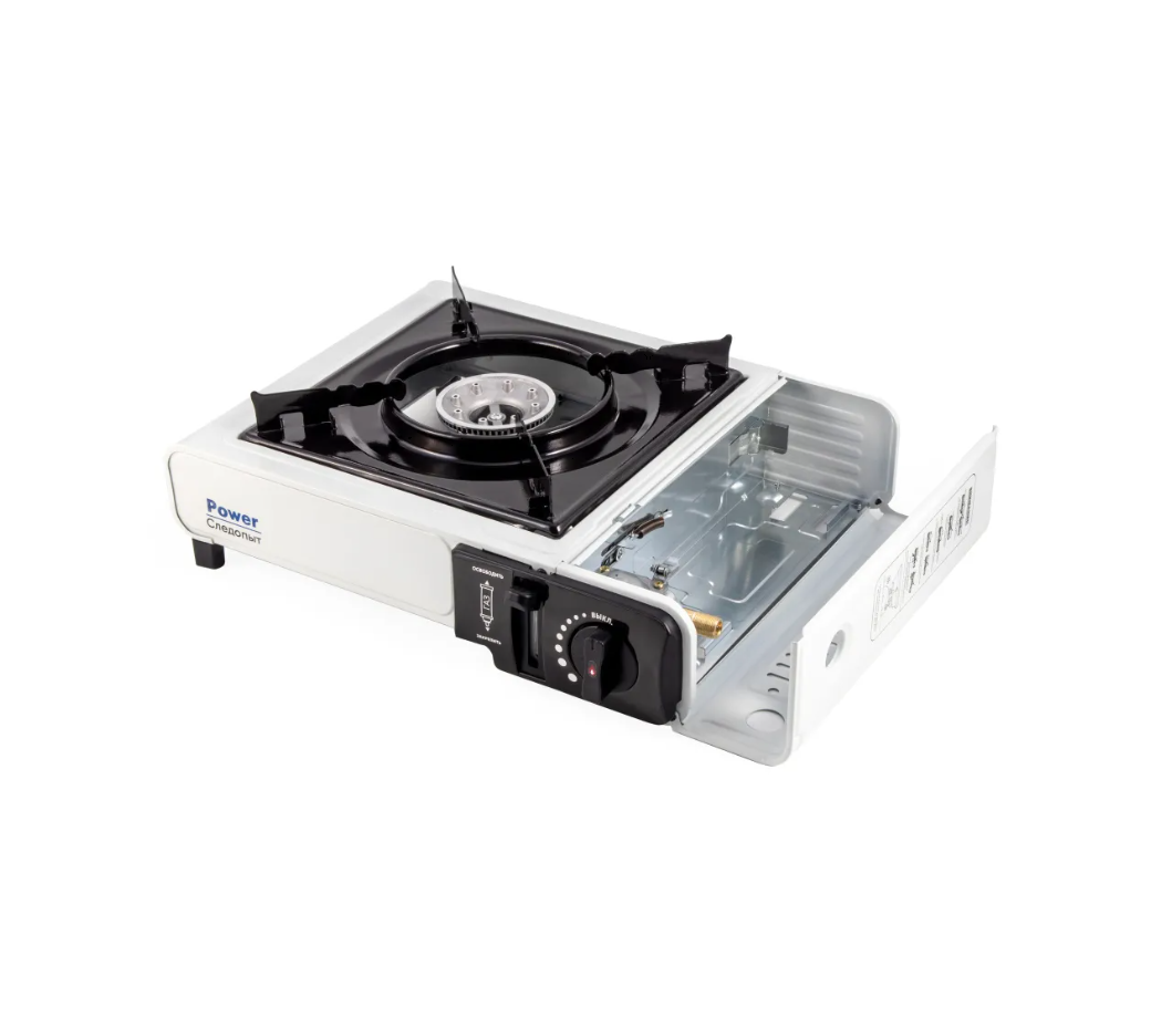 Плита газовая портативная "СЛЕДОПЫТ - PoweR" (с переходником), нержавеющая сталь