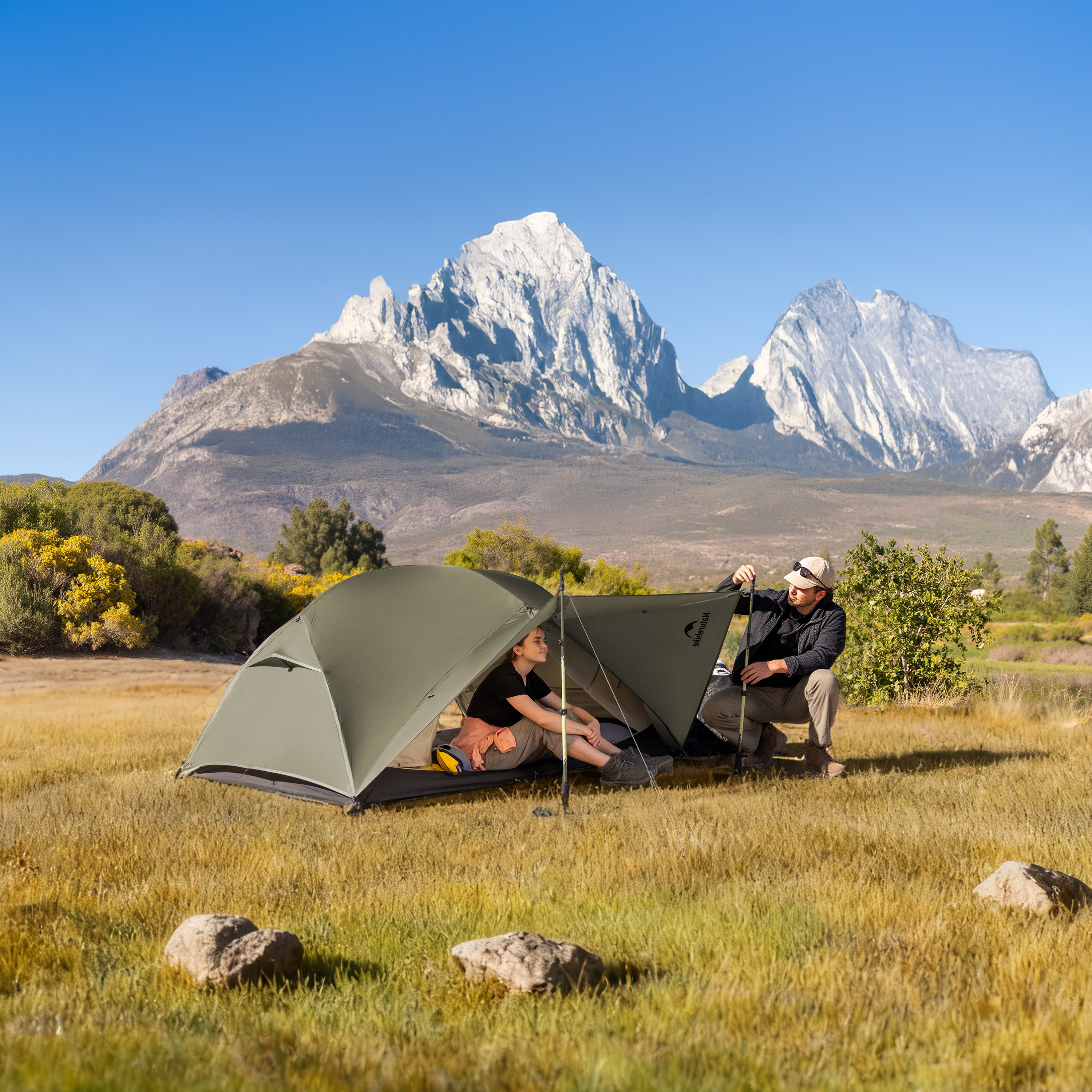 Палатка Naturehike Mongar PRO 3-местная, алюминиевый каркас, олива (зеленая)