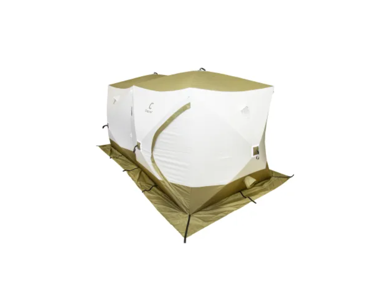 Палатка зимняя куб СЛЕДОПЫТ "Premium" 4,2х2,1 м, 2-х комнатная, 3 слоя, оливковый/белый