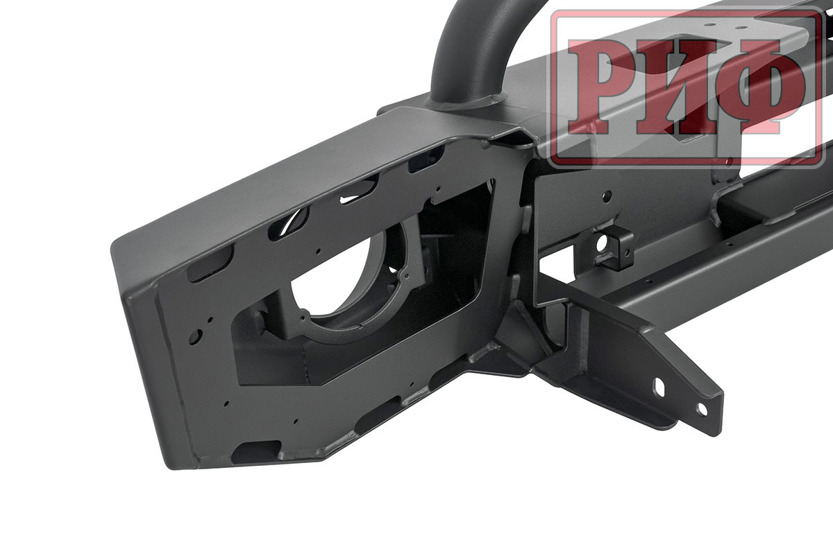 Бампер РИФ силовой передний Jeep Wrangler JL 2018+ под штатные фары, с центральной защитной дугой (для а/м с низкими перед. крыльями))