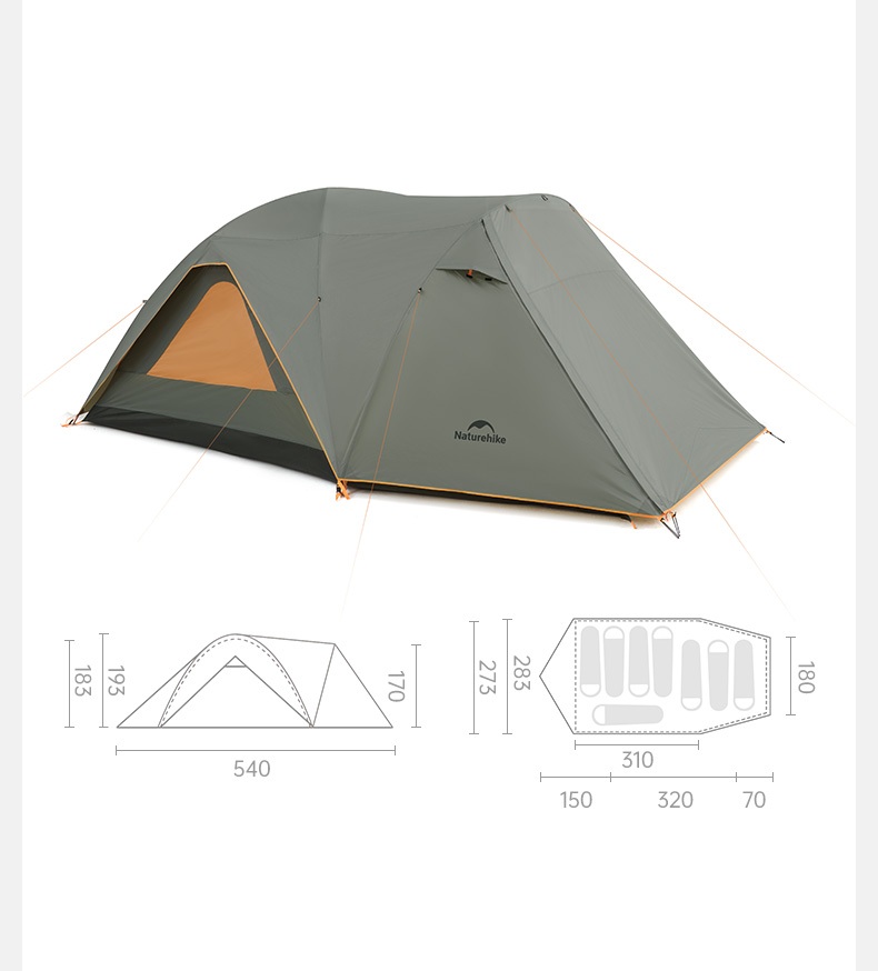 Палатка Naturehike KOTA 4, 8-местная, алюминиевый каркас, темно-зеленая