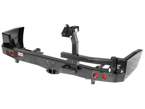 Бампер РИФ силовой задний Nissan Patrol Y61 2004+ с квадратом под фаркоп, калиткой и фонарями