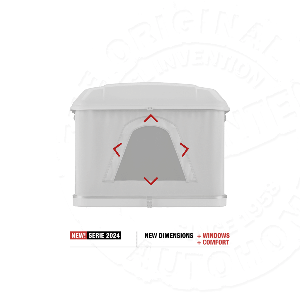 Палатка на крышу автомобиля AUTOHOME MAGGIOLINA AIRLANDER PLUS SMALL GRAY X-LONG, серый тент, лестница 215 мм