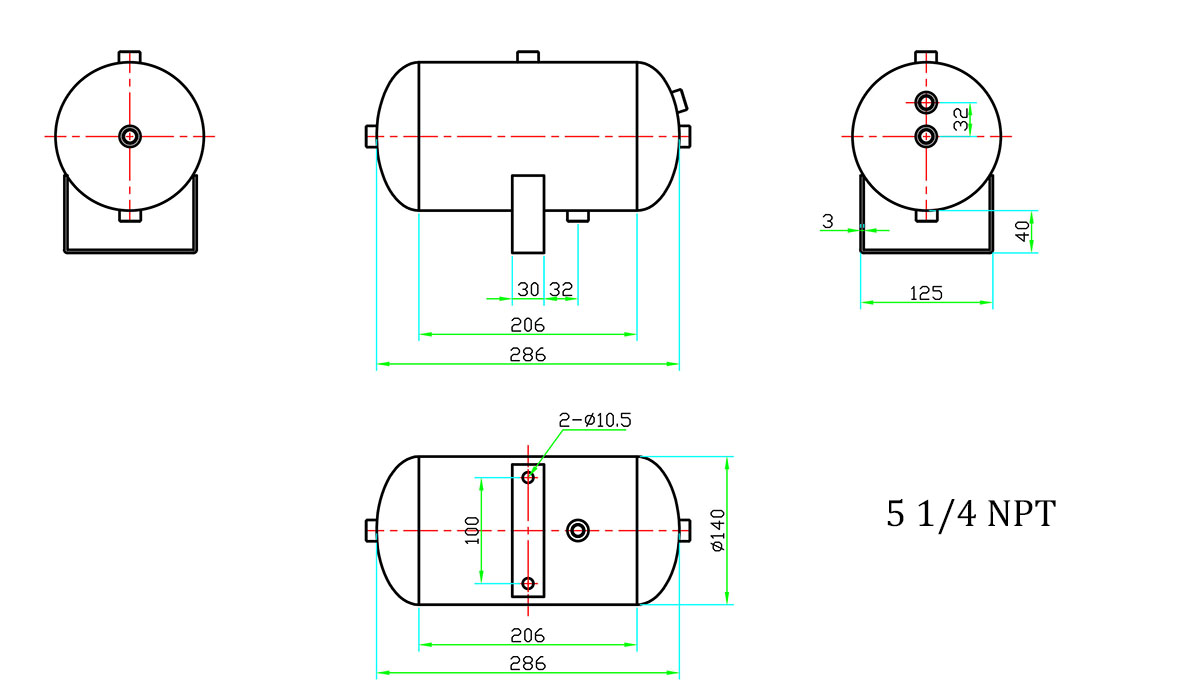 Ресивер YURUI 1.0Gal/3.8л. 5 входов