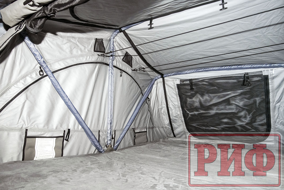 Палатка на крышу автомобиля РИФ Soft RT02-160 PRO, тент серый, 160х(240+70)х115 см