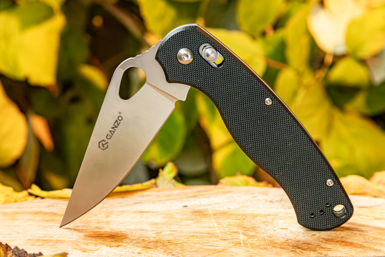 Нож складной GANZO с клипсой, длина клинка 87 мм, сталь 440С, черный