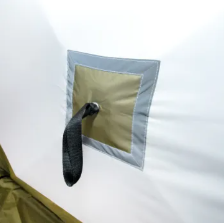 Палатка зимняя куб СЛЕДОПЫТ "Premium" 4,2х2,1 м, 2-х комнатная, 3 слоя, оливковый/белый