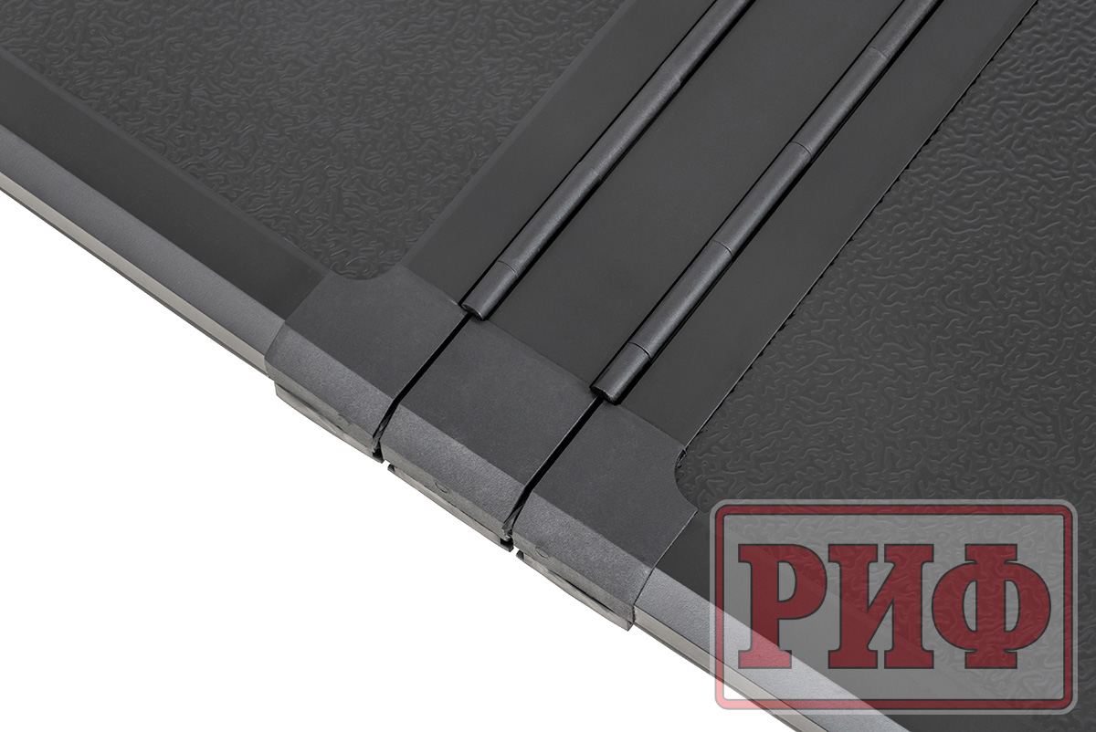 Крышка кузова РИФ для Mitsubishi L200 2024+, трёхсекционная 1545x1600/1550 мм, алюминиевая, черная 1545x1600/1550 мм