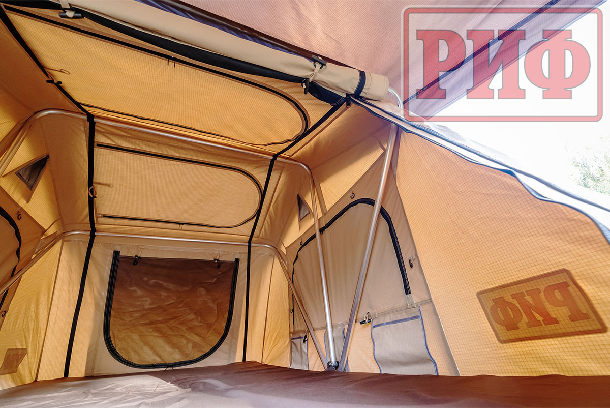 Палатка на крышу автомобиля РИФ Soft RT01-140W, тент песочный, корпус черный, 240х140х130 см