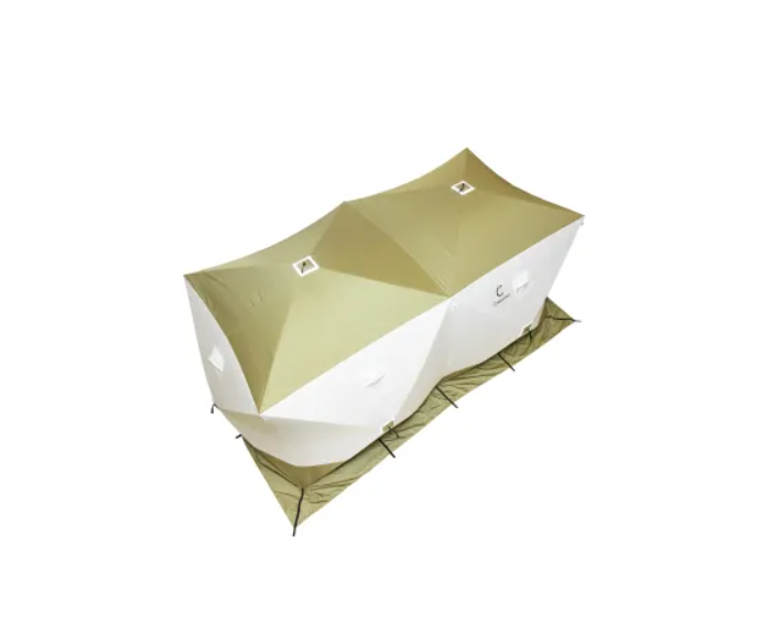 Палатка зимняя куб СЛЕДОПЫТ "Premium" 4,2х2,1 м, 2-х комнатная, 3 слоя, оливковый/белый
