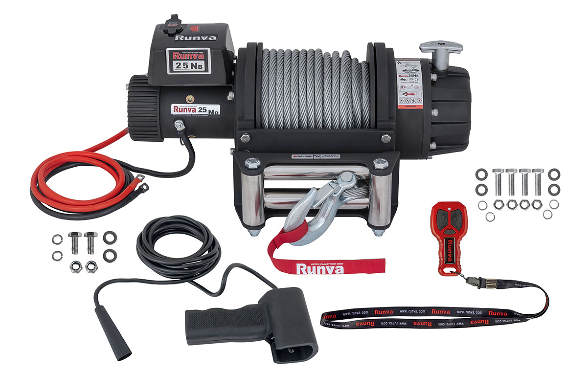 Лебёдка электрическая 24V Runva EWB25000S24V влагозащищенная, стальной трос