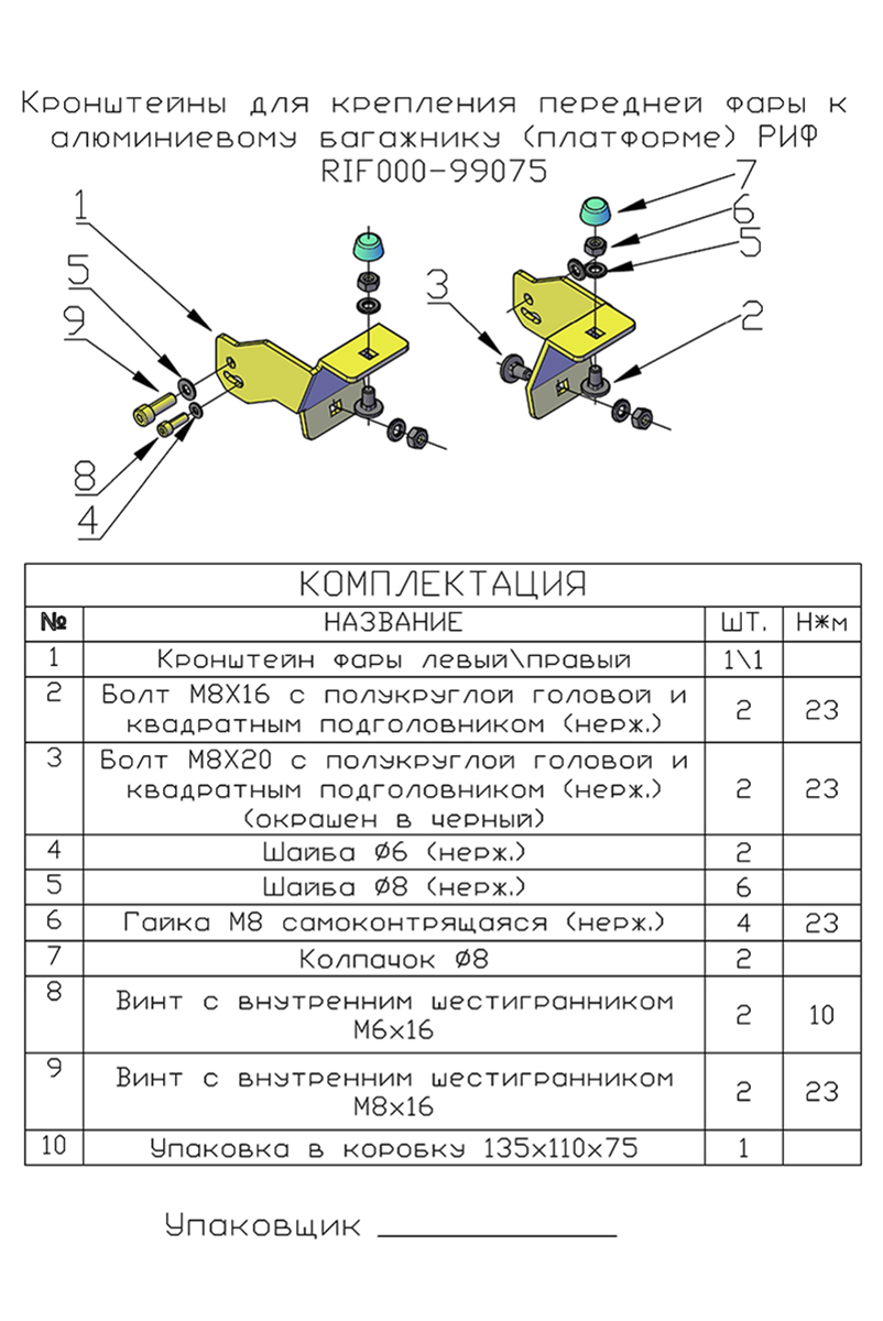 Кронштейны для переднего крепления фары к алюминиевому багажнику (платформе) РИФ