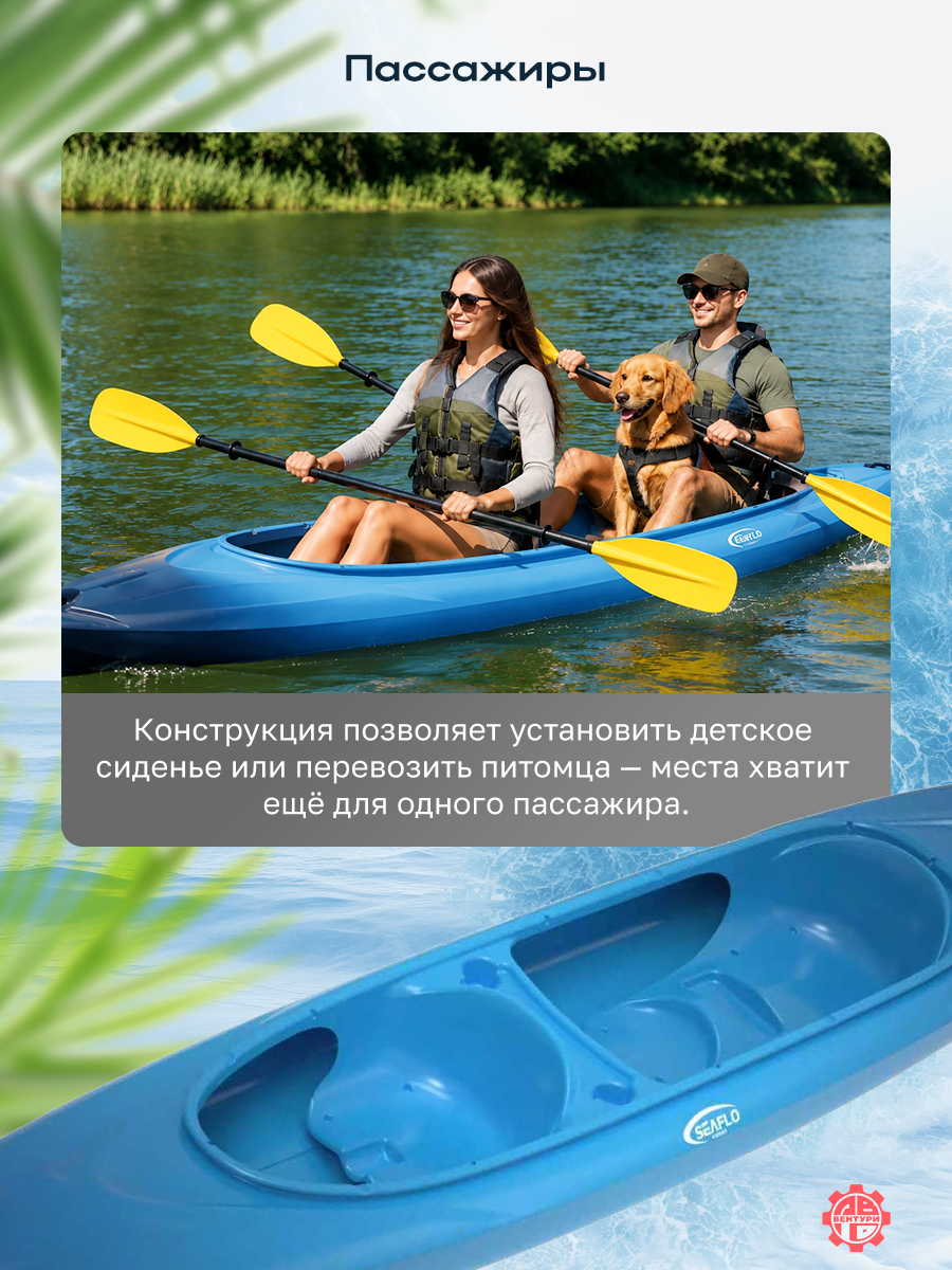 Каяк SEAFLO River Rover XL тандем 13 (400 см), тип Sit-In. синий.