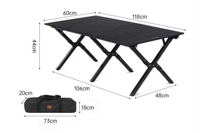 Стол туристический Naturehike Star Jane L01 складной, 117х60х44 см, с Х-образными ножками, черный