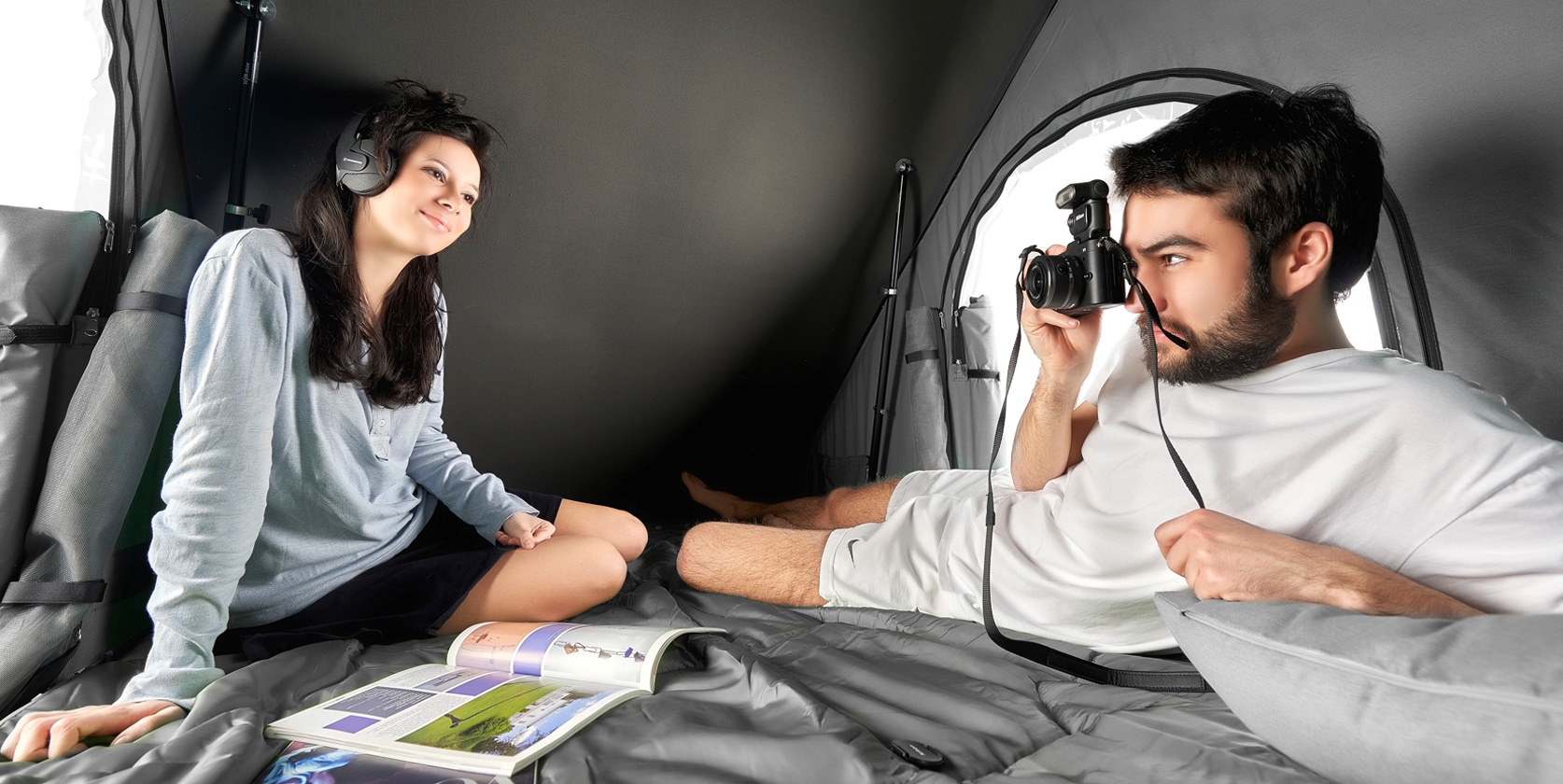 Палатка на крышу автомобиля AUTOHOME COLUMBUS VARIANT SMALL GRAY X-LONG, тент серый, лестница 215 мм