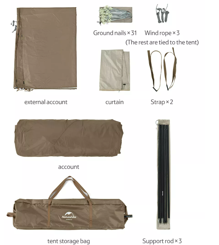 Палатка Naturehike Village 13 автоматическая 5-8-местная, коричневая BlackOut