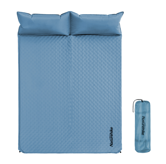 Коврик самонадувающийся Naturehike двойной,185х130х2,5 см, с подушками, голубой