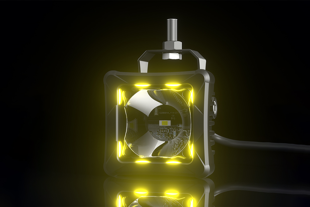 Светодиодная фара дальнего света AURORA 76x76 мм 30W с RGB подсветкой