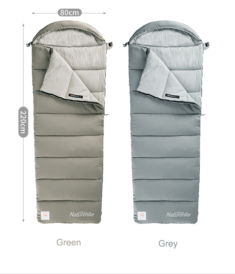 Мешок спальный Naturehike Envelope M400, (190+30)х80 см, (левый) (ТК: +1C), серый