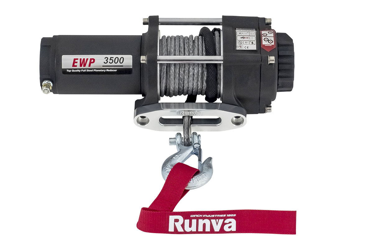 Лебёдка электрическая 12V Runva 3500A lbs 1588 кг (синтетический трос)
