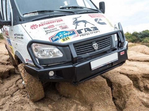 Бампер РИФ силовой передний ГАЗ Соболь с доп. фарами и защитной дугой