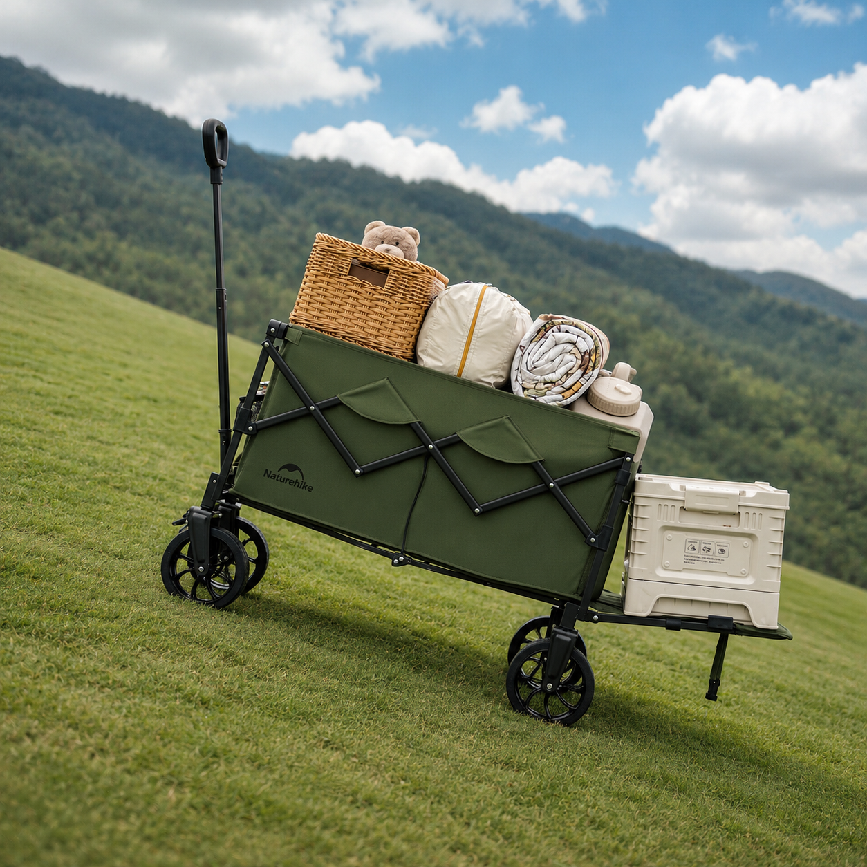 Тележка туристическая Naturehike Light 75х45,5х91 см, 70+50 л, светло-зеленая