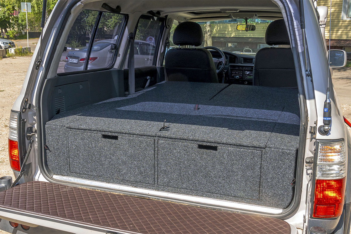 Органайзер в багажник для Toyota Land Cruiser 80 (2 выдвижных ящика+спальник)