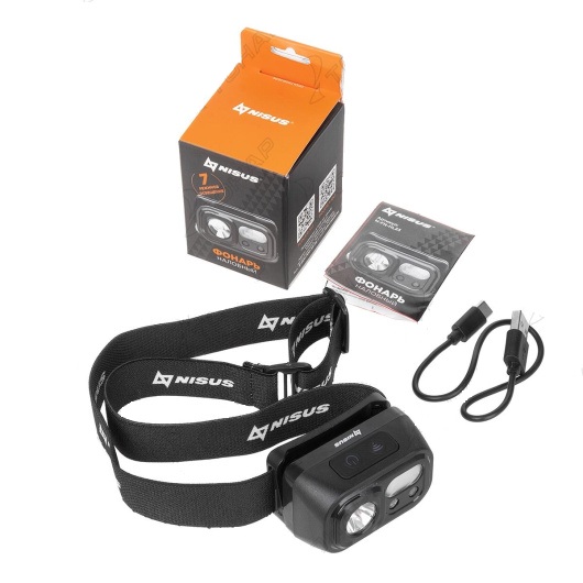 Фонарь налобный NISUS сенсорный 200 LM, IP44, USB