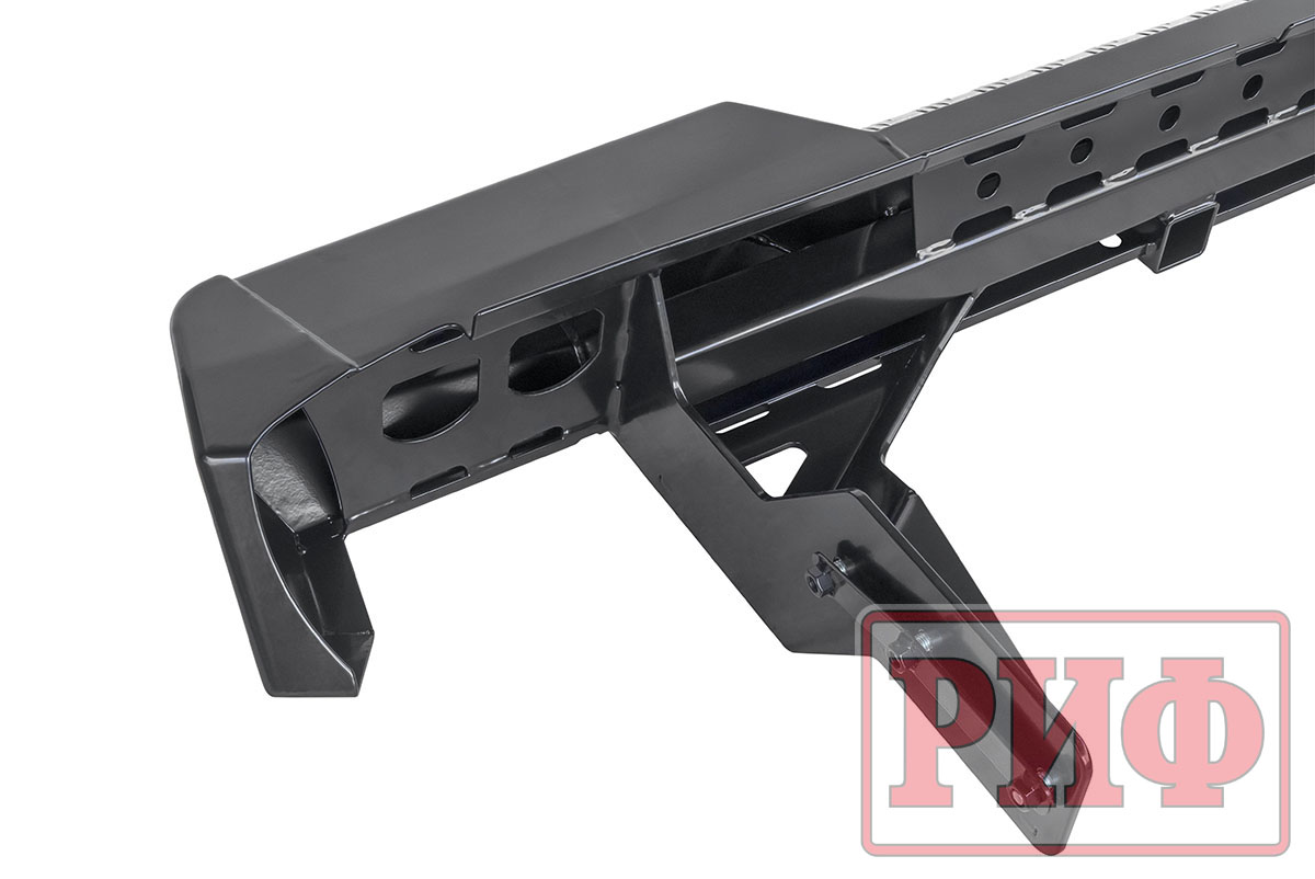 Бампер РИФ силовой задний Mitsubishi L200 2019-2022 с квадратом под фаркоп и фонарями